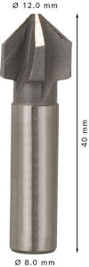Borr med konisk spets, diameter 12.0 mm och längd 40 mm, skaft 8.0 mm.