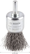 Stålborste med skaft, märkt "Bosch max 4500 rpm EN1083-2", diameter 25 mm.