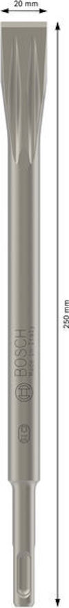 Mejsel med platt ände, 320 mm lång, 20 mm bred, silverfärgad med Bosch-logotyp.