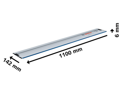 Metallskena med dimensionerna 1100 x 142 x 6 mm.