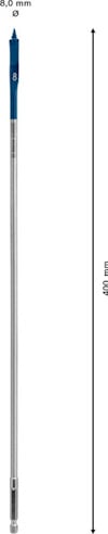 Blå och silver teleskopstång, längd 400 mm, diameter 8 mm.