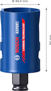 Blå hålsåg från Bosch med texten "Expert Carbide Technology", diameter 44,0 mm, längd 60 mm.
