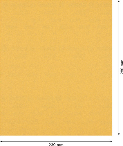 Gult sandpapper med måtten 230 mm x 280 mm.