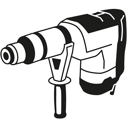Illustration av en borrmaskin med pistolgrepp och stödhandtag.