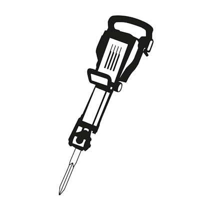Illustration av en borrhammare med handtag och mejselspets på vit bakgrund.