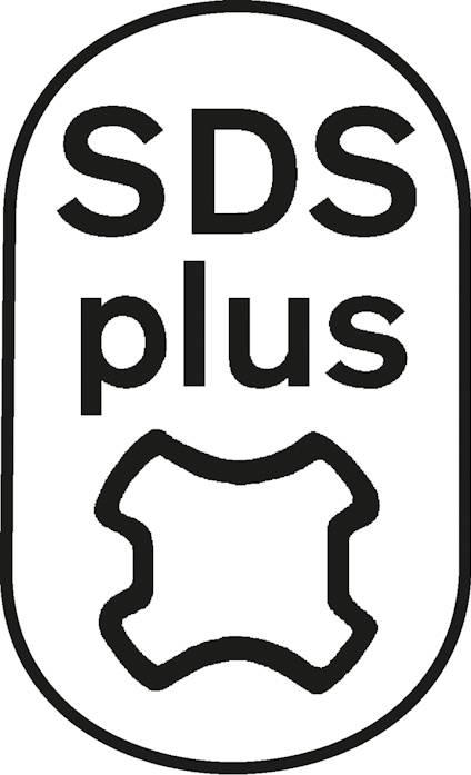 SDS plus-logotyp med texten "SDS plus" ovanför en symbol av en korsformad stift.
