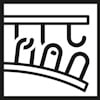 Svartvit symbol av tre krokformade objekt hängande på en rak linje.
