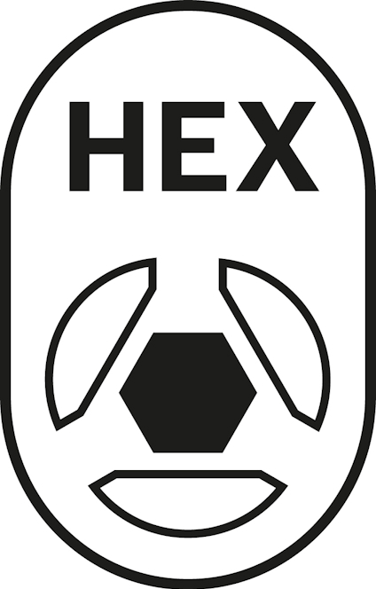 HEX-text ovanför ett hexagonformat motiv med linjer på vit bakgrund.