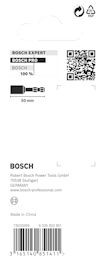 Förpackning med BOSCH-bits, text och streckkod; innehåller även QR-kod och företagsinformation.