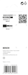 Förpackning med Bosch bit 50 mm, QR-kod, text om Bosch Expert och Bosch Pro, och streckkod längst ner.