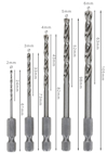 Borrar i olika storlekar från 2 mm till 6 mm med märkta dimensioner i både längd och diameter.