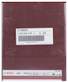Brunt sandpapper från Bosch, etikett med text: "2 608 608 C09", "Stock 25", "J475 P120", "230x280mm".