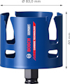 Hålsåg i blått med Bosch-logotyp. Märkning "Expert Carbide Technology". Diameter 83 mm, höjd 60 mm.