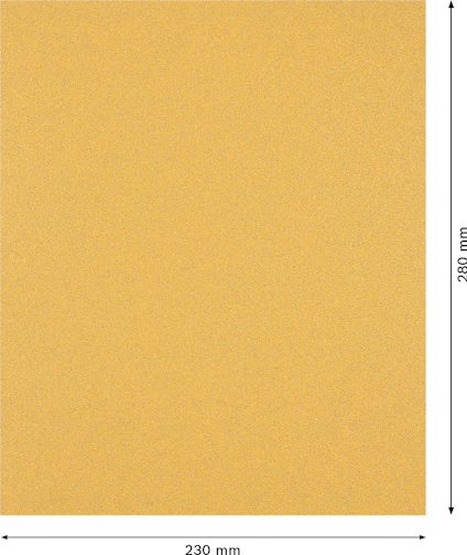 Sandpapper, gulaktigt, 230 mm brett och 280 mm långt.
