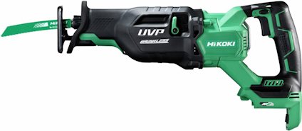 Grön och svart tigersåg med texten "UVP" och "HiKOKI", utan batteri och laddare.